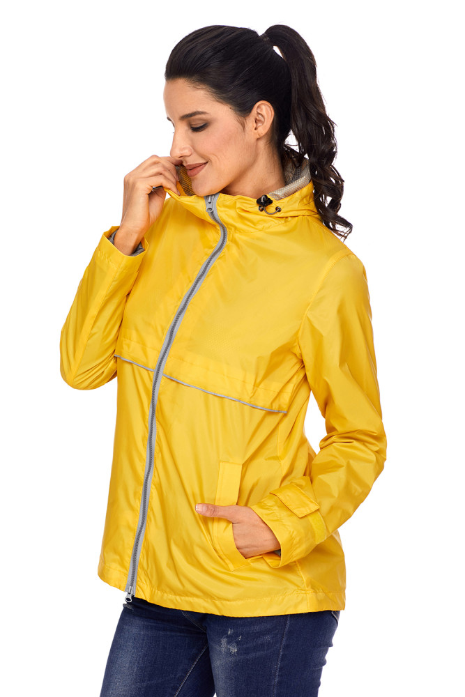 Mustard Women Zipper Lapel Suit Blazer with Foldable Sleeve