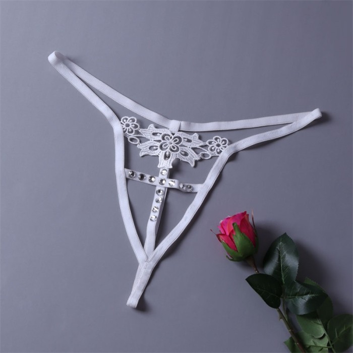 White Timeless Elegance Peek-A-Boo Rhinestone G-string