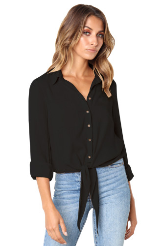 Black Crushed Linen Button-Down Casual Shirt