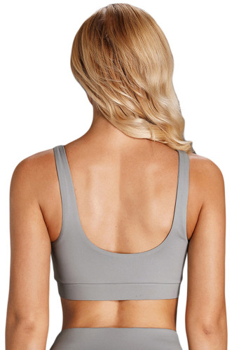 Grey Keyhole U-shaped Neck Sport Bra