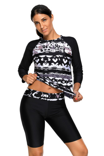 Monochrome Abstract Print 2pcs Long Sleeve Wetsuit