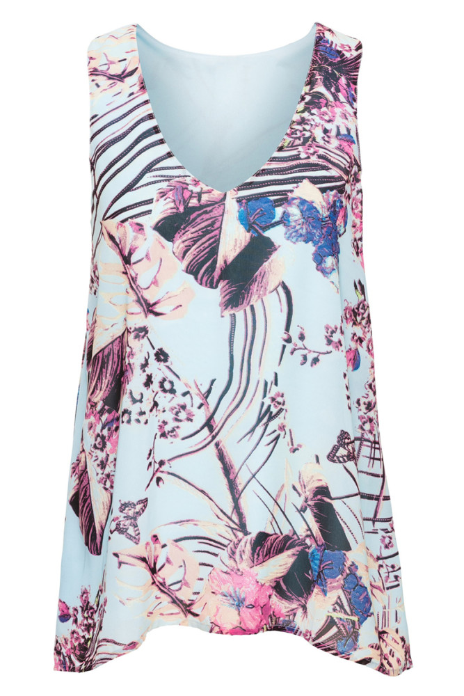 Light Blue Stylish Print Racerback Tank Top