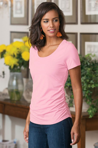 Soft Pink Short Sleeve Ruched Tee