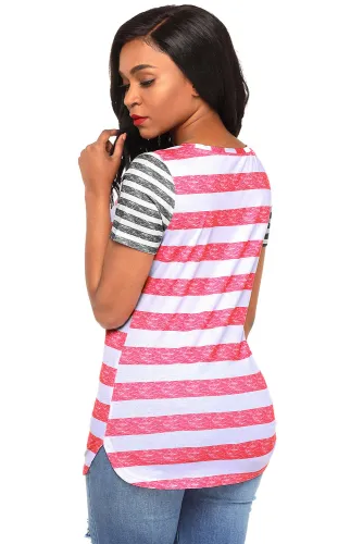 Pink Gray Striped Tee for Women