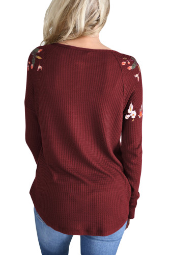 Burgundy Long Sleeve Floral Top