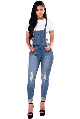 Light Blue Denim Laidback Distressed Overalls