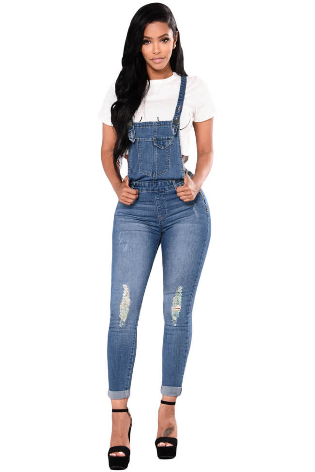 Light Blue Denim Laidback Distressed Overalls