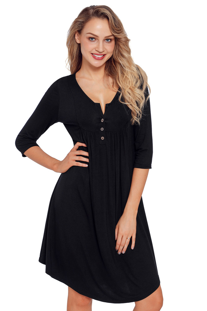 Black Quarter Sleeve Casual Tunic Dress