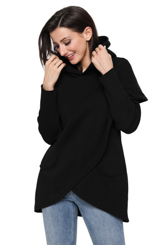 Black Tulip Wrap Cape Style Long Sleeve Hoodie