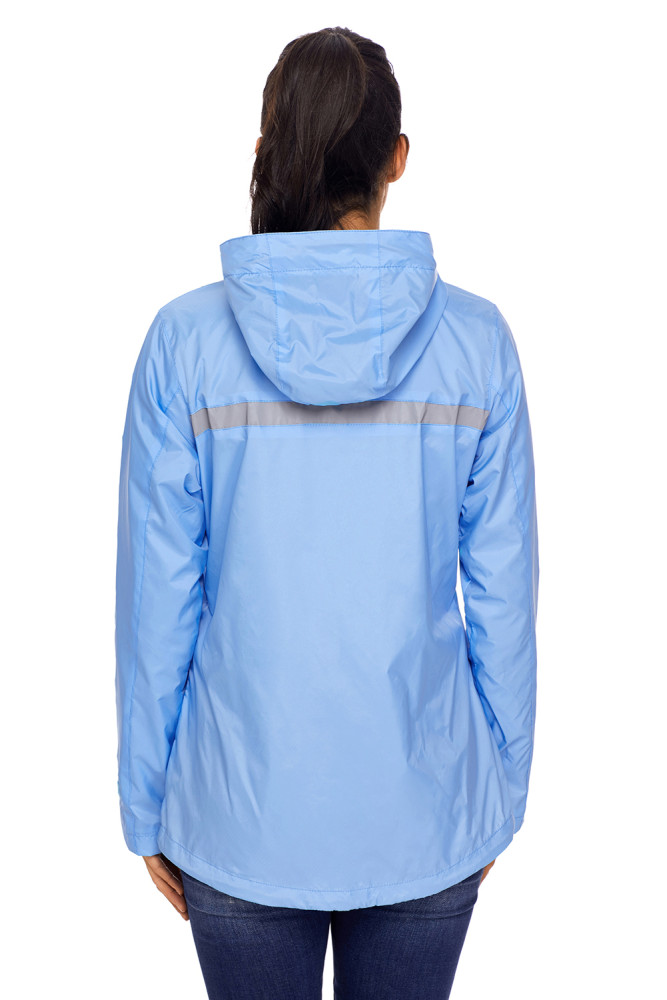 Light Blue Women Zipper Lapel Suit Blazer with Foldable Sleeve