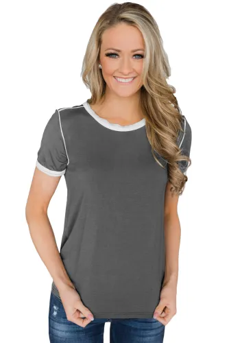 Taupe Simple Trim Classic Preppy Tee