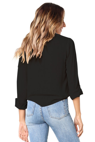 Black Crushed Linen Button-Down Casual Shirt