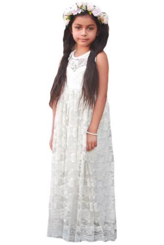 White Sleeveless Rose Lace Flower Girl Dress