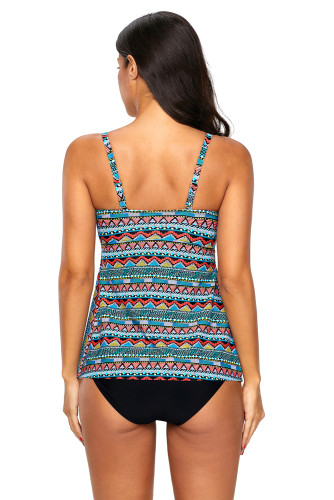 Ethnic Print Bandeau Flyaway Top & High Waist Tankini Set