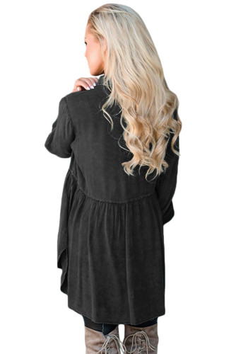 Mineral Washed Button-up Babydoll Ruffle Top in Black