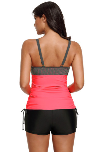 Pink Bralette Tankini Top with Shorts Swimsuit