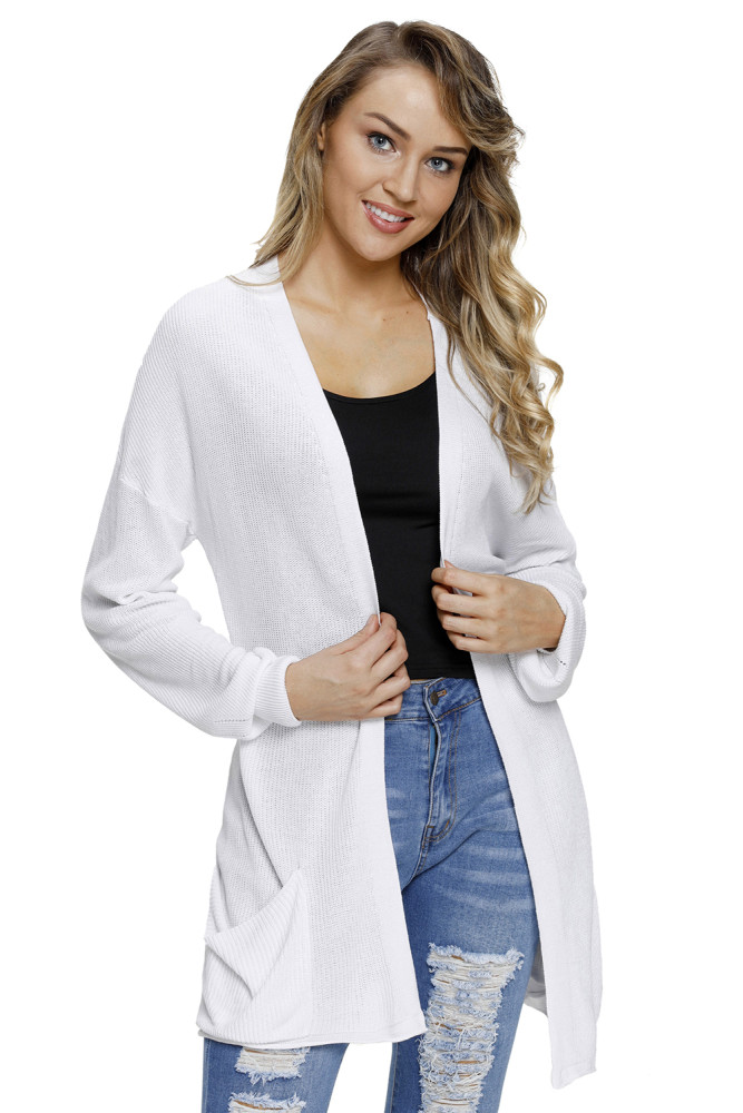 White Lightweight Knit Cardigan with Pockets