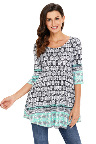 Mint Splice Accent Floral Elegant Long Top