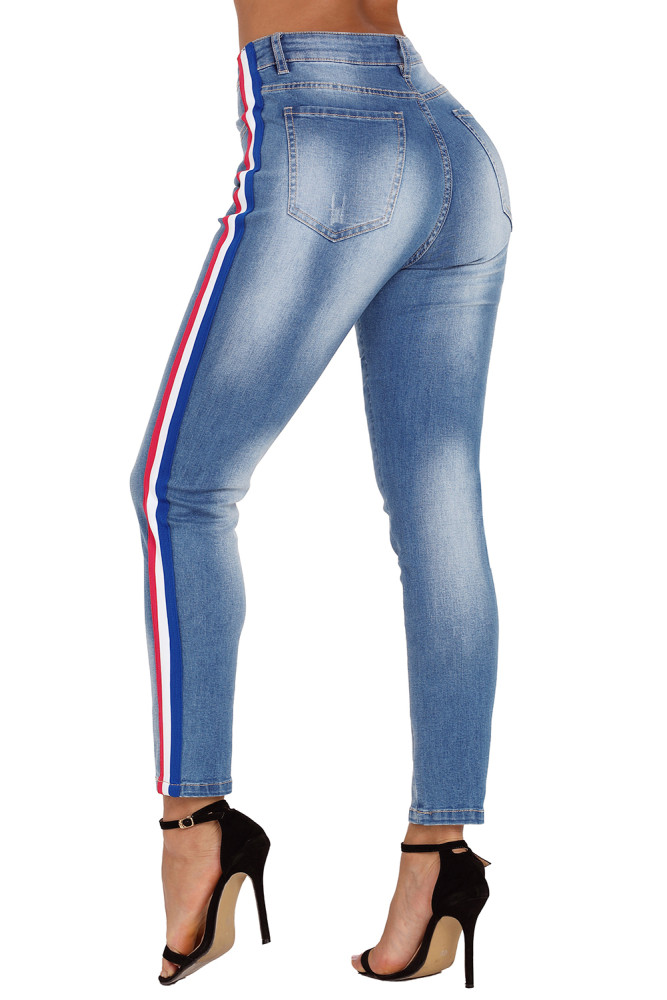 Rainbow Racer Striped Blue Skinny Jeans