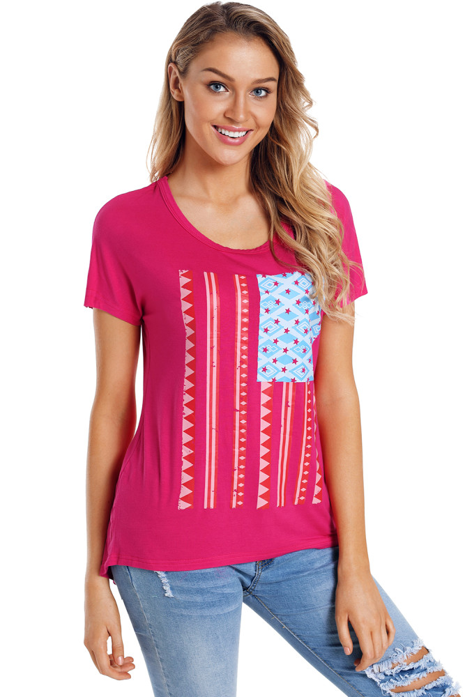 Rosy Red American Flag Graphic Short Sleeve Tee