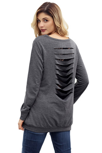 Lace Cutout Insert Charcoal Long Sleeve Sweatshirt