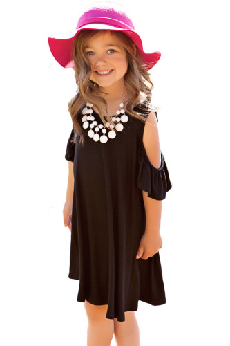 Black Ruffle Cold Shoulder Dress for Little Girls