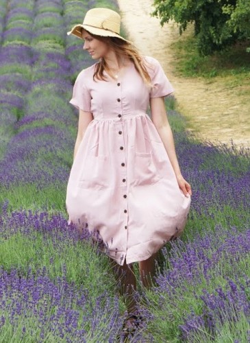 Pink Stylish Button Front Midi Dress with Pockets