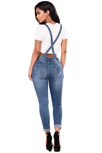 Light Blue Denim Laidback Distressed Overalls