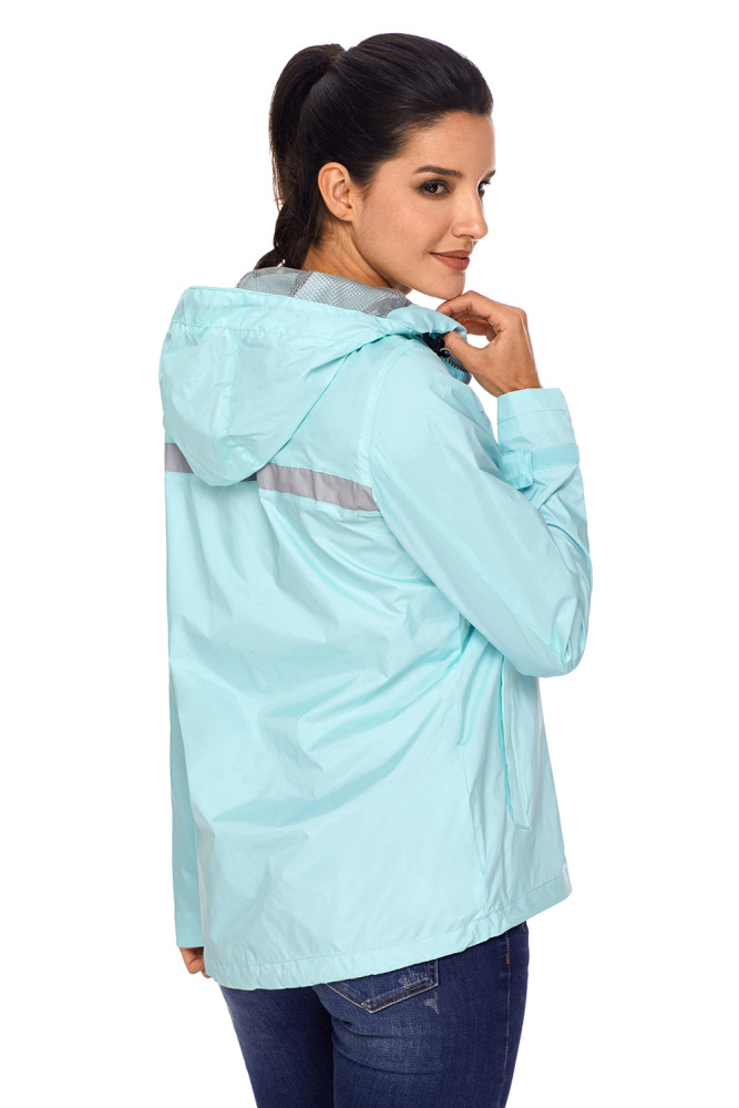 Light Mint Women Zipper Lapel Suit Blazer with Foldable Sleeve