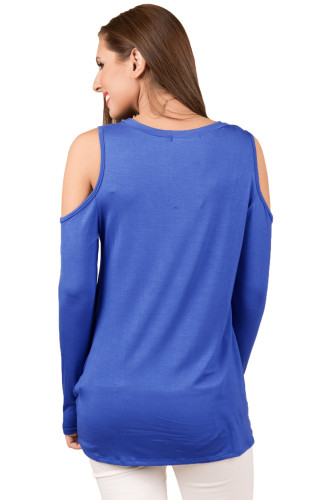 Royal Blue Cold Shoulder Knotted Hem Blouse Top