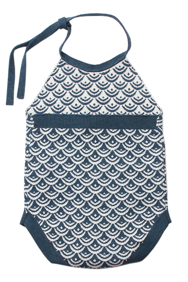 Blue Newborn Baby Sleeveless Knit Scale Romper