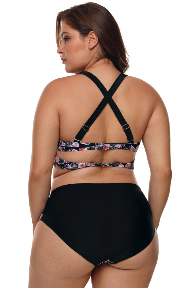 Plus Size Geometry Cross Back Bikini Swimsuit