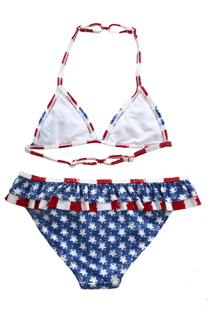 Layered Ruffle Trim American Flag Bathing Suit