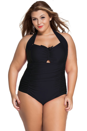 Solid Black Plus Size Non-underwire Maillot