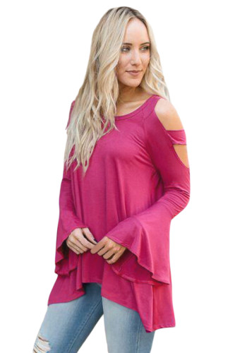 Rosy Open Shoulder Bell Sleeve Top