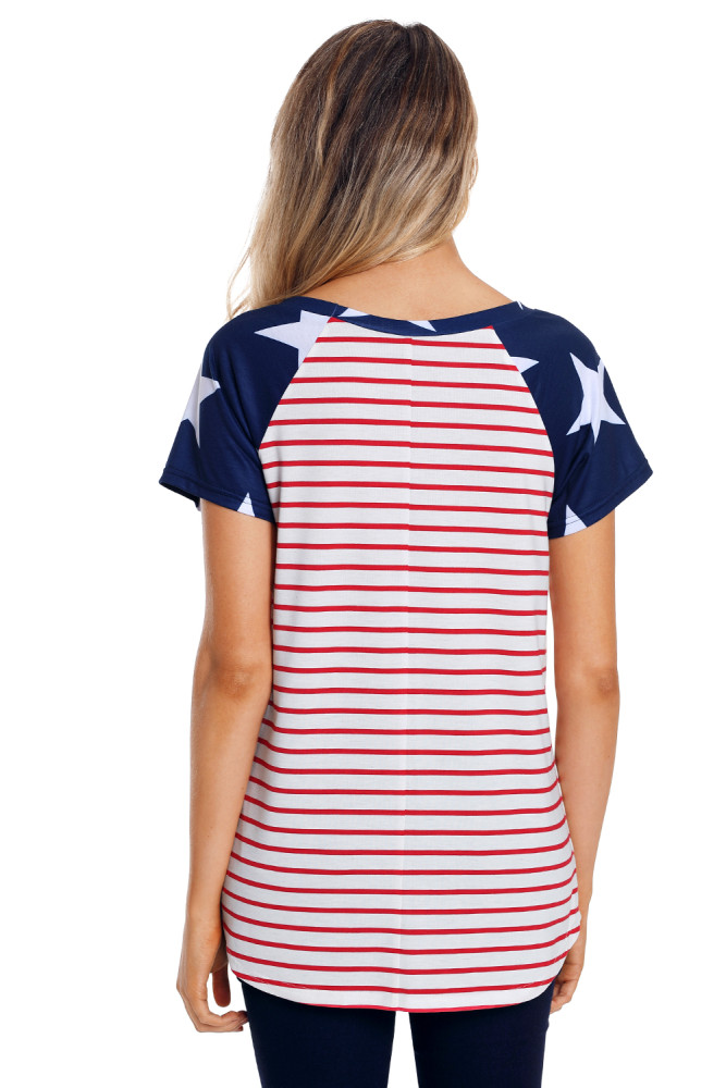 Star Short Sleeves Red Navy American Flag T-shirt