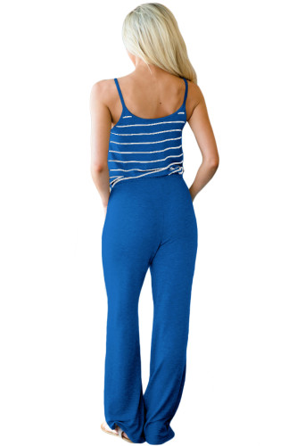 Navy Striped Spaghetti Tank Drawstring Jumpsuit