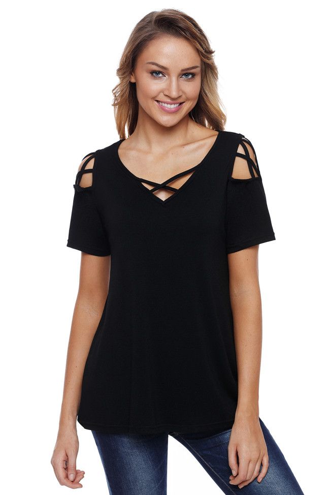 Black Strappy Cold Shoulder Top