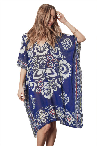 Floral Bandanna Print Boxy Beach Caftan