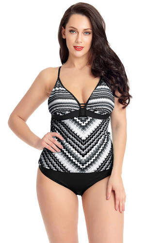 Black Scalloped Print Tankini Swimsuit