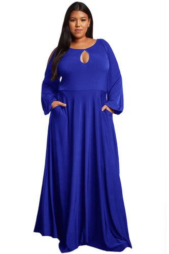 Royal Blue Split Long Sleeve Plus Size Maxi Dress