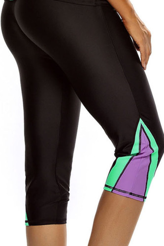 Purple Green Splice Detail Black Wetsuit Capris