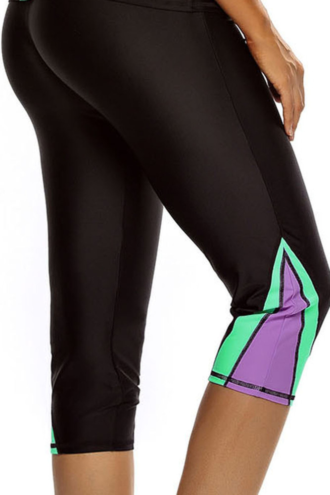 Purple Green Splice Detail Black Wetsuit Capris