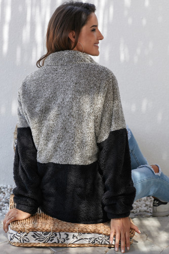 Gray Taupe Zip Neck Oversize Fluffy Fleece Pullover