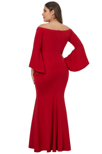 Chic Red Off Shoulder Slit Plus Size Mermaid Dress