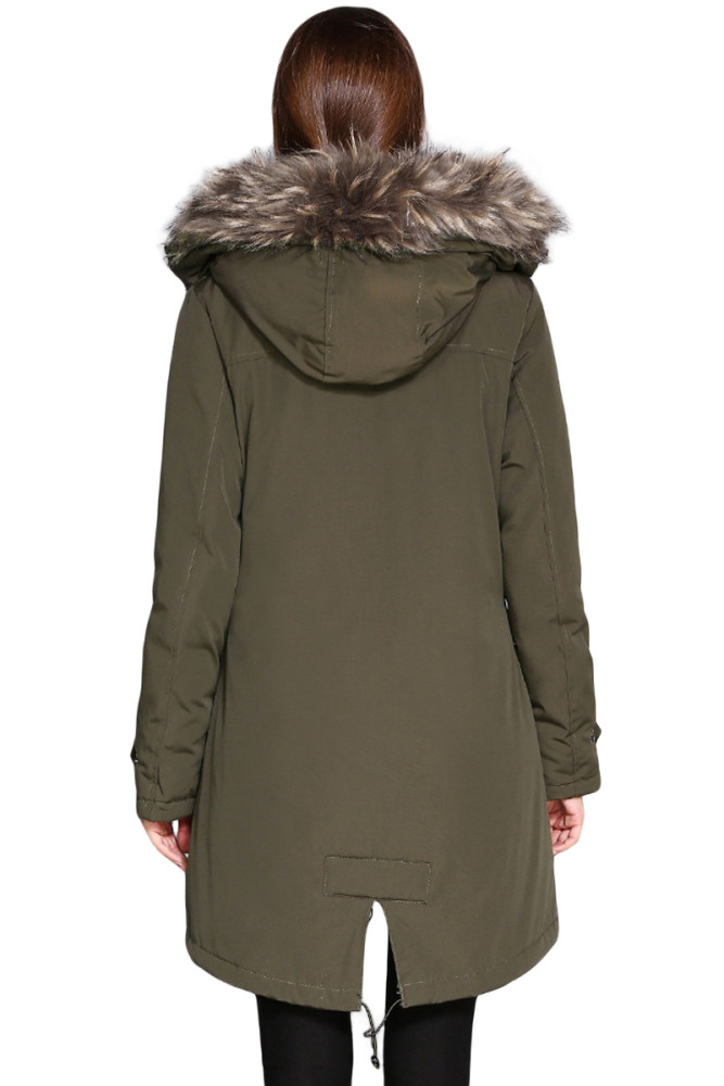 Fur Trim Hooded Army Green Parka Storm Coat
