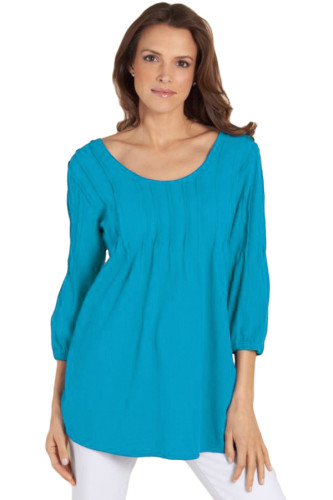 Blue Pintuck Quarter Sleeved Tunic Top