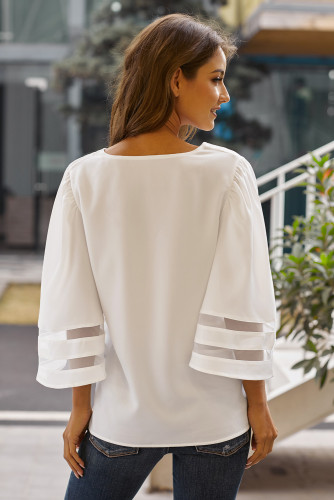 White Flare Sleeve V Neck Loose Blouse