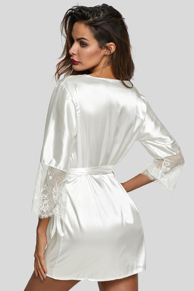White Sash Eyelash Lace Sleeves Robe