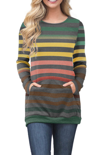 Green Red Color Gradation Striped Sweatshirt